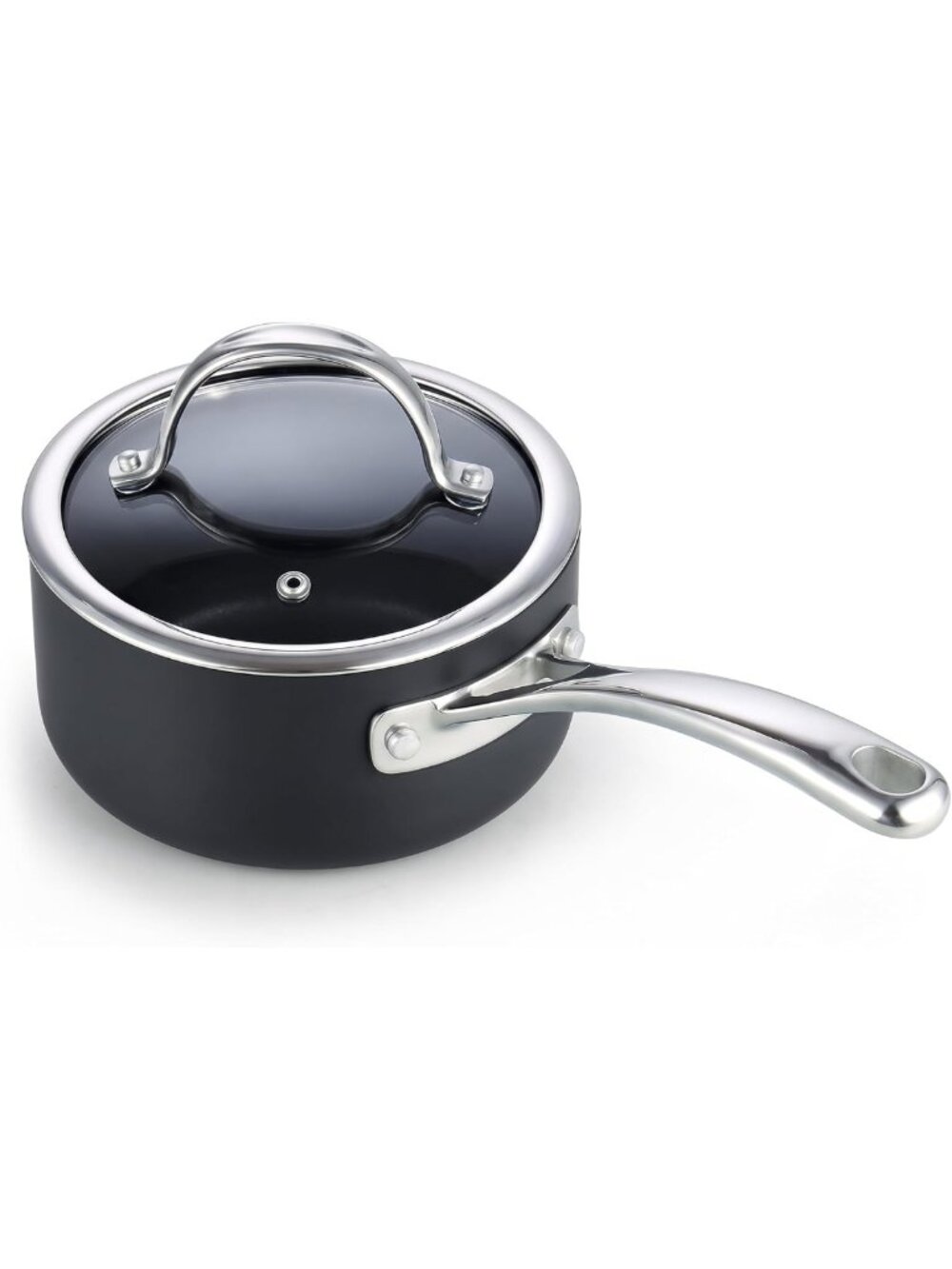 1-Quart Hard Anodized Nonstick Saucepan with Glass Lid - Durable, Easy Clean
